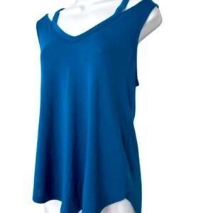 Express One Eleven Blue V Neck Cold Shoulder Tank Turquoise Top Women’s SZ Small
